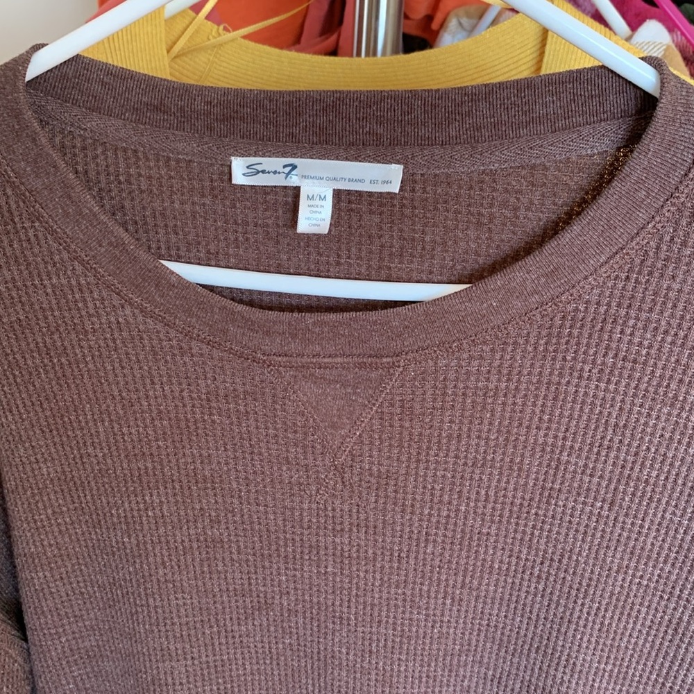 Seven Brown Women Long Sleeve Waffle Knit Shirt - Picture 3 of 6